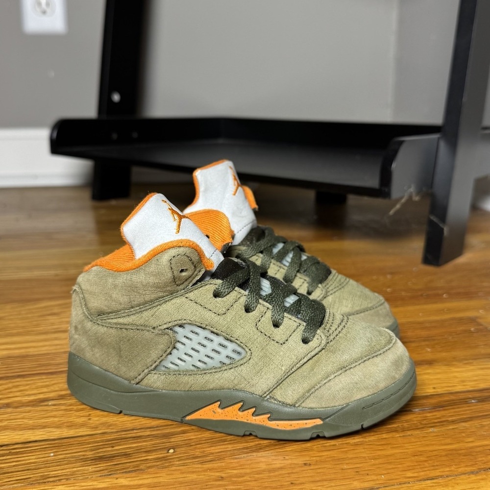 Jordan 5 Retro SE Craft Olive Toddler Sneakers 10C 440890-308 Green Orange